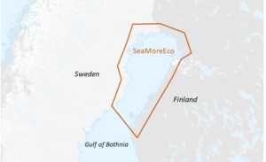 Karta över norra Bottniska viken med SeaMoreEcos projektområde markerat 
