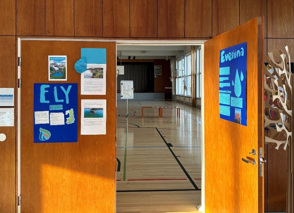 Door open into a sports hall at a school