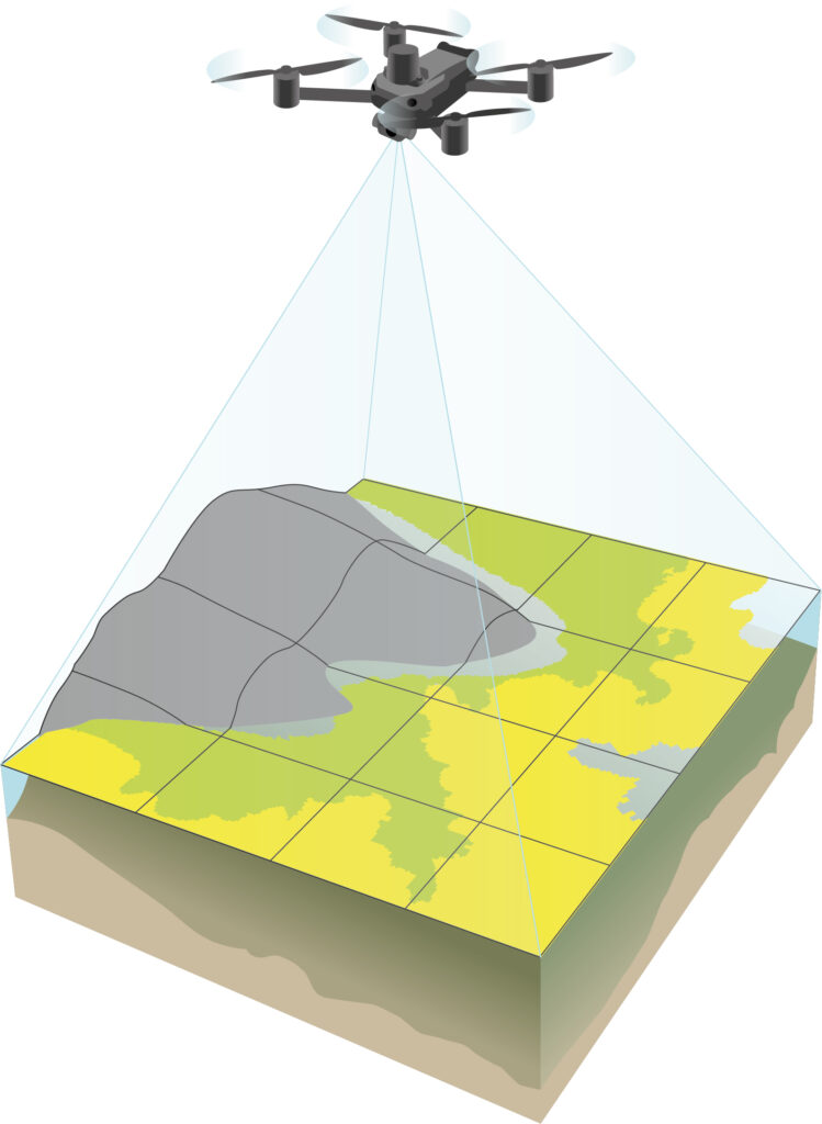 Illustration of a drone mapping the land surface
